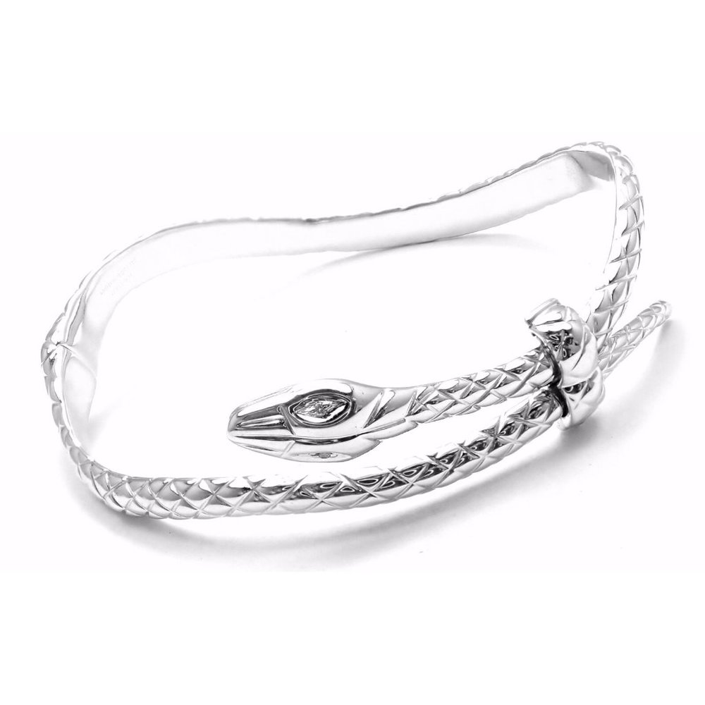Rare! Authentic Tom Ford 18k White Gold Diamond Snake Bangle Bracelet